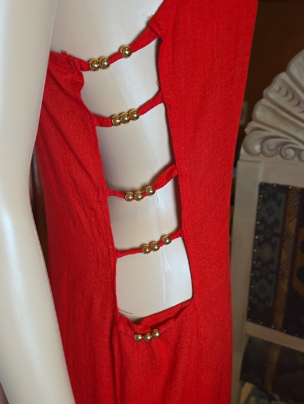MISSGUIDED Metal Beads Detail Linen Blend Side Cut-Out Maxi Dress Large NWT - Picture 4 of 15